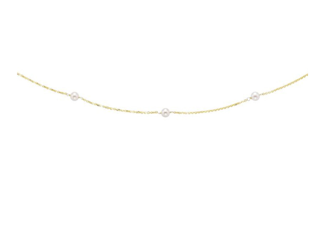 14K Gold Pearl Station Necklace