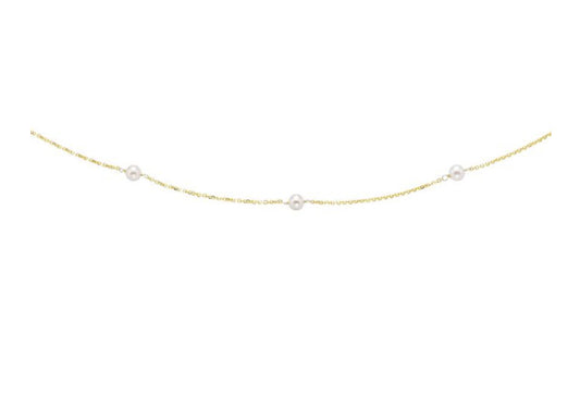 14K Gold Pearl Station Necklace