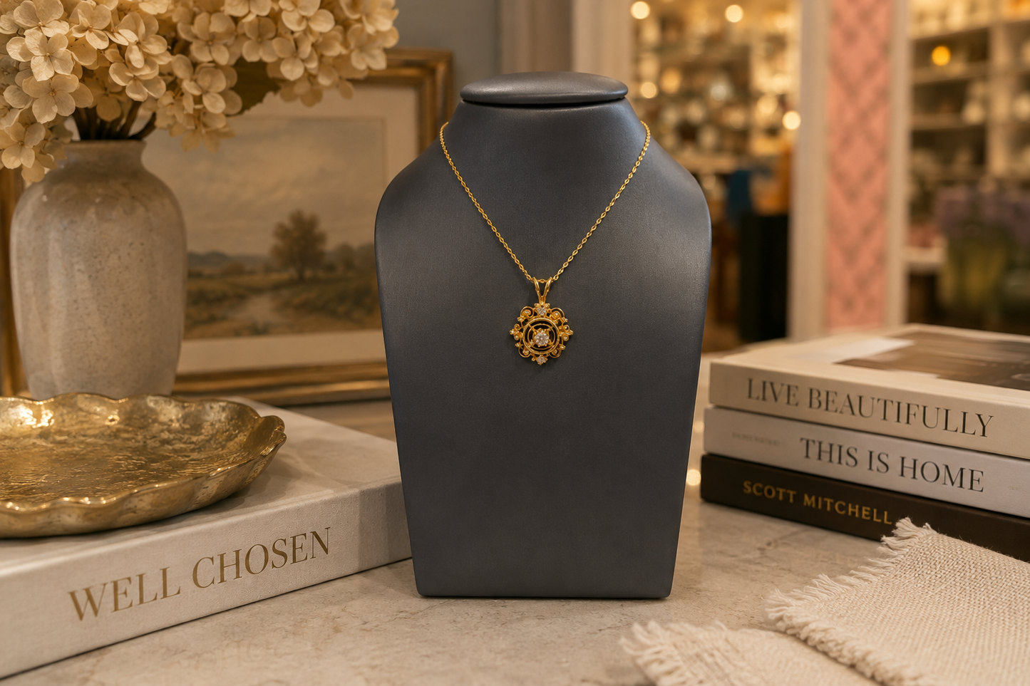 14kt YG Estate Diamond Target Pendant with Filigree
