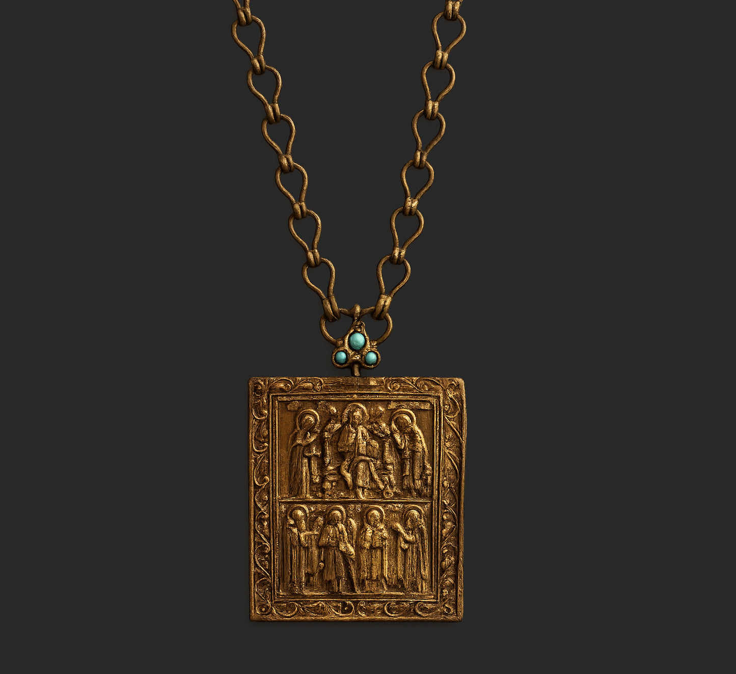 Bronze Byzantine Icon Pendant Necklace