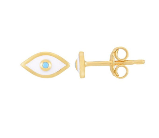 14K Gold Evil Eye Enamel Stud Earring