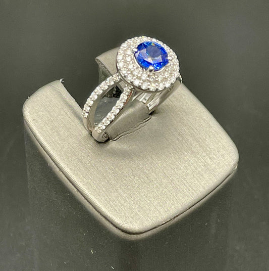 14kt WG Split Shank Double Halo Sapphire 1.40S
