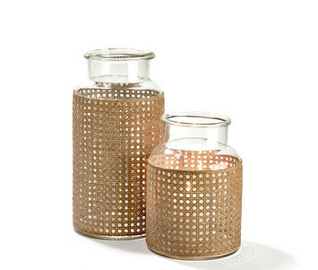 Small Crafted Cane Webbing Jar