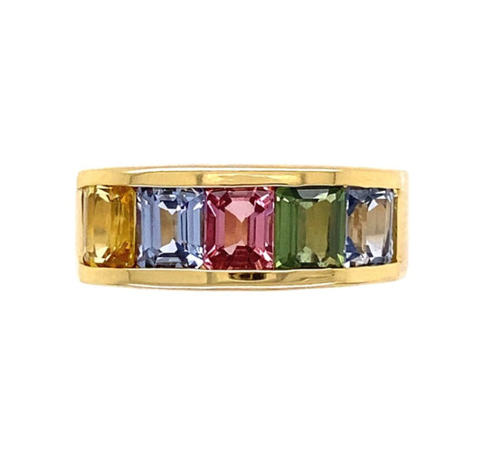 18K YG Rainbow Sapphire Band GIA Report 3.57TCW 12.4G, S7
