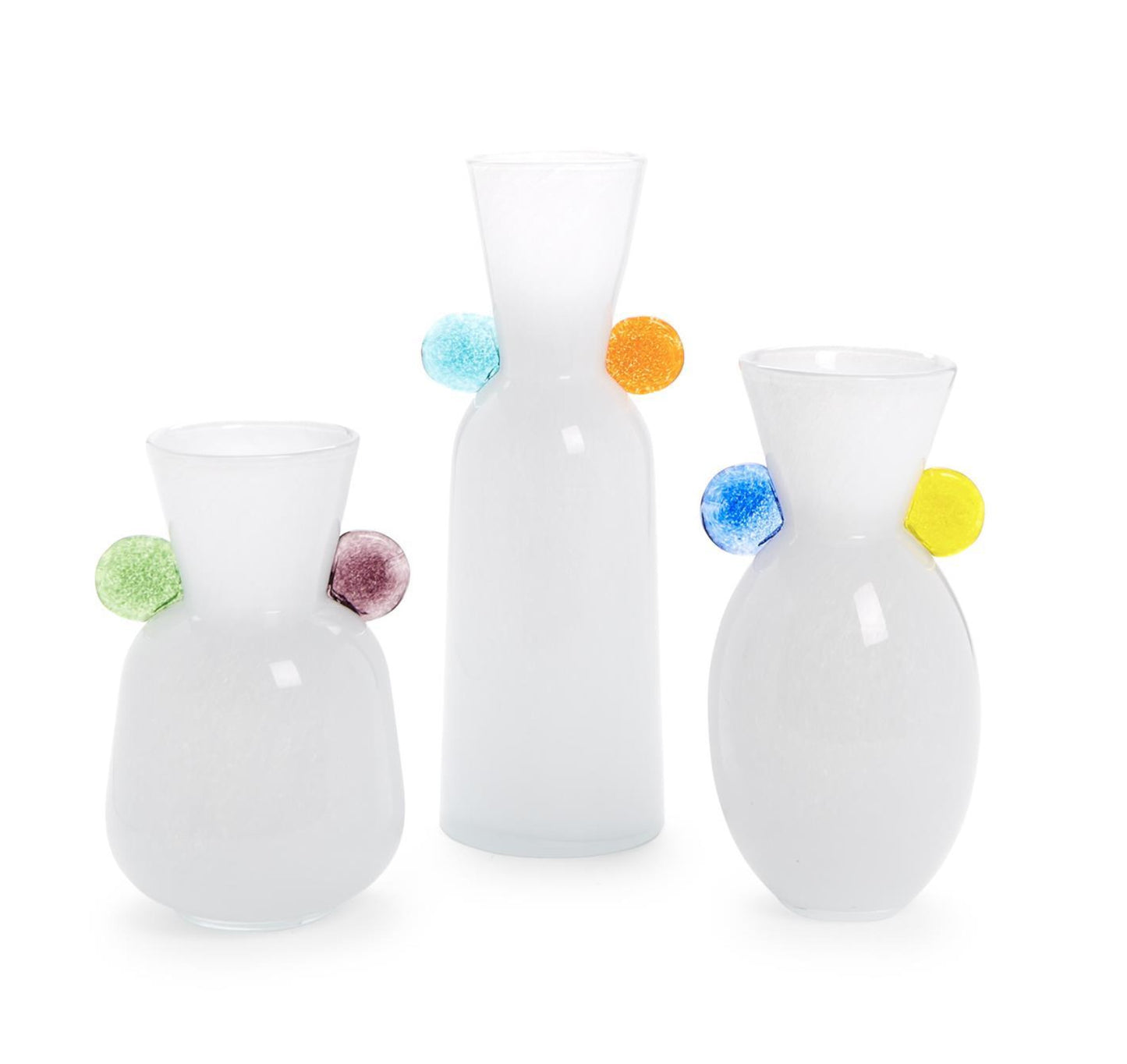 Small White Art Glass Vase with Colored Accents