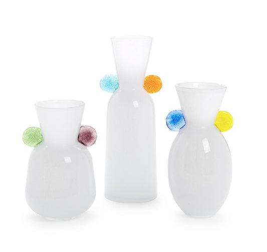 Small White Art Glass Vase with Colored Accents