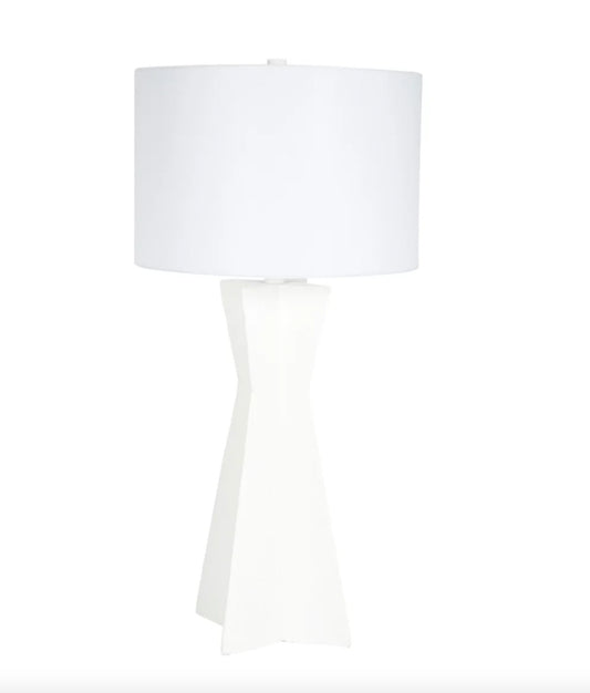 White Gesso Millington Lamp with White Linen Shade