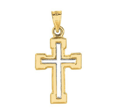 14K Yellow Gold Shiny Hollow Cross Charm