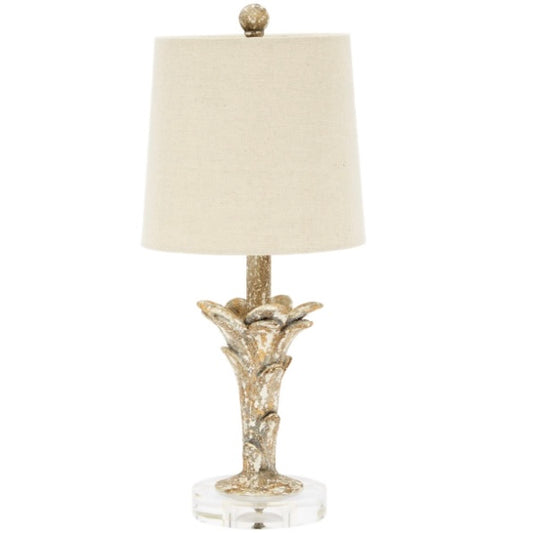 Distressed Grey & Gold Mini Flower Lamp w/ Linen Shade