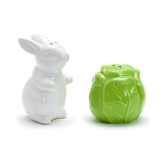 Easter Bunny and Cabbage Leaf Salt and Pepper Shaker
