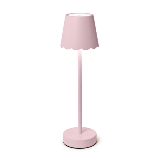 Pink LED Cordless Table Lamp with Scalloped Edge Shade