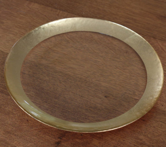 NEW ORLEANS Glass rnd platter (lg) clear w/gold foil