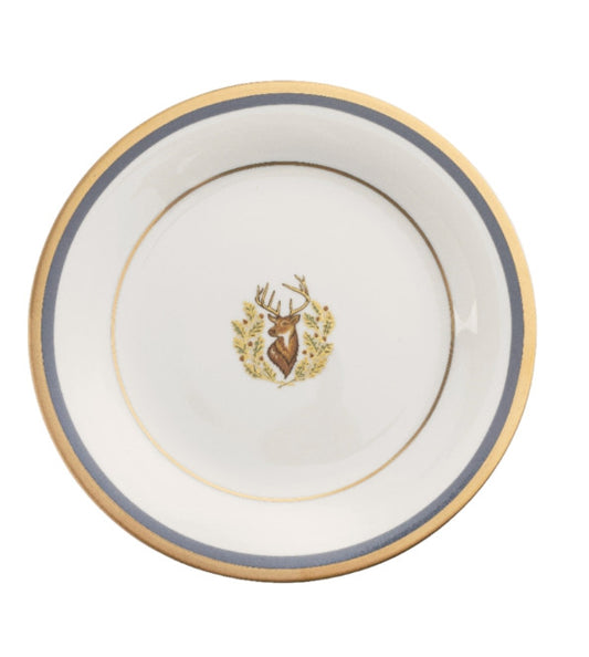 Charlotte Moss Stag White Motif on Center Well Gray-Blue & Gold Salad Plate