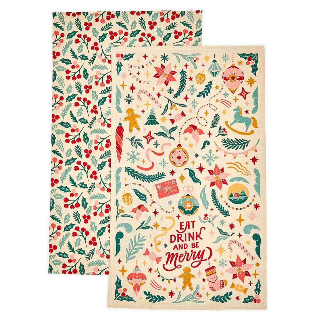 Be Merry Set of 2 Vintage Christmas Dish Towels