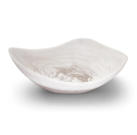 15" Archipelago White Cloud Marbleized Organic Shaped Bowl