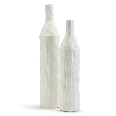 Large White Ribbed Bottle Vase