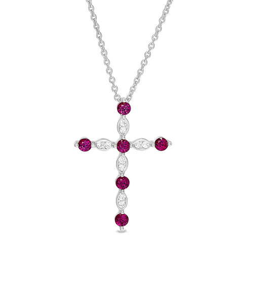 Simulated Ruby Cross Pendant